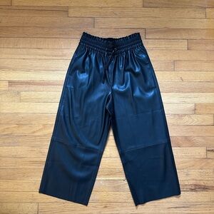 Zara Vegan Leather Wide Leg Pants Black Drawstring High Waist NWT Size Small